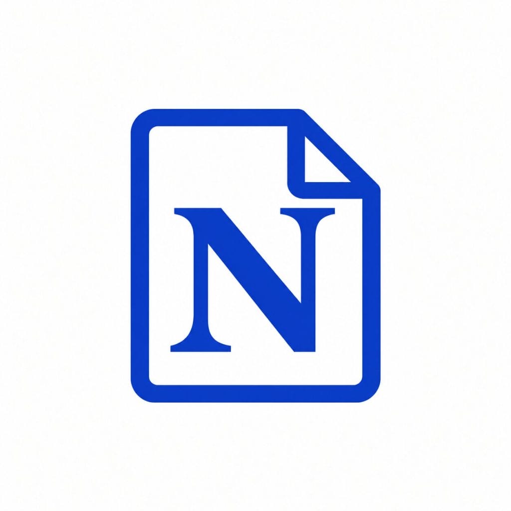 The Notion logo features a bold blue capital letter “N” centered inside a stylized document icon with a folded top-right corner. The design uses a solid blue outline and letter against a plain white background.